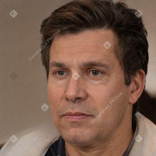 Neutral white adult male with short  brown hair and brown eyes