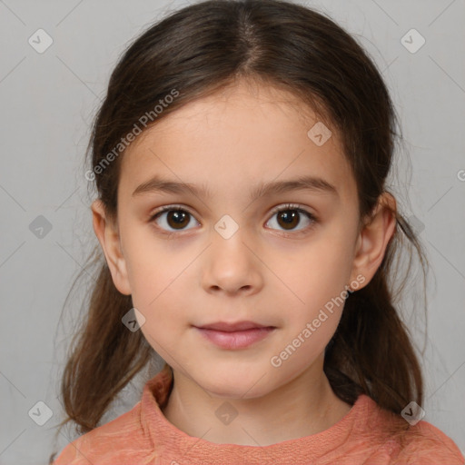 Neutral white child female with medium  brown hair and brown eyes