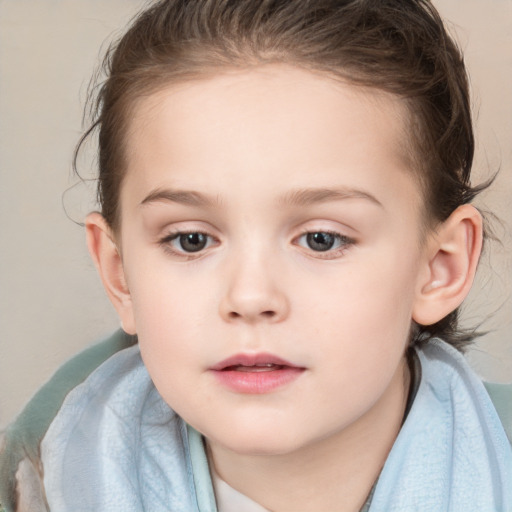 Neutral white child female with medium  brown hair and brown eyes