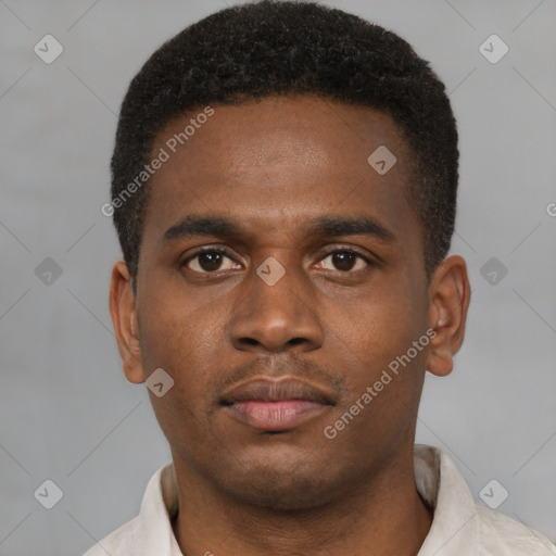 Neutral black young-adult male with short  brown hair and brown eyes