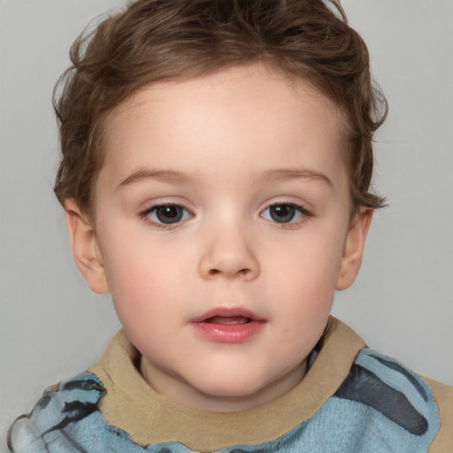 Neutral white child female with short  brown hair and blue eyes