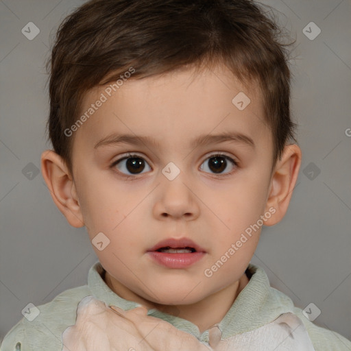 Neutral white child male with short  brown hair and brown eyes