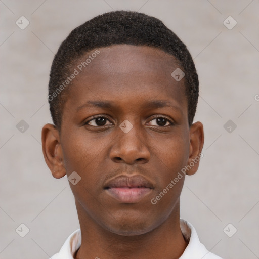 Neutral black young-adult male with short  brown hair and brown eyes