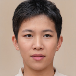 Neutral asian young-adult male with short  brown hair and brown eyes