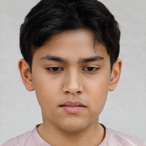 Neutral asian young-adult male with short  brown hair and brown eyes