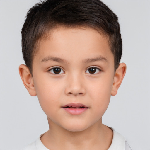 Neutral white child male with short  brown hair and brown eyes