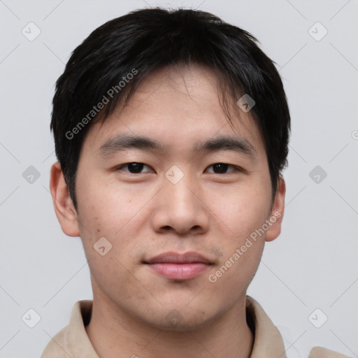 Neutral asian young-adult male with short  brown hair and brown eyes