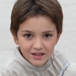 Joyful white child female with short  brown hair and brown eyes