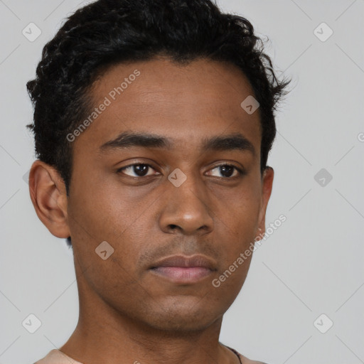 Neutral black young-adult male with short  brown hair and brown eyes