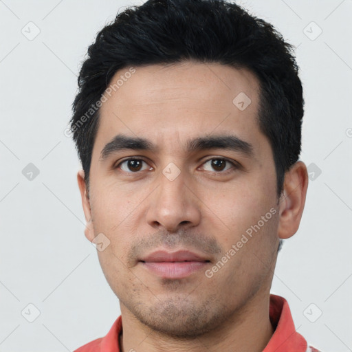 Neutral asian young-adult male with short  black hair and brown eyes