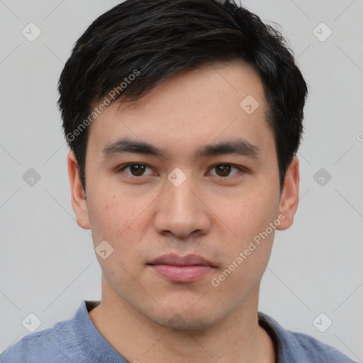 Neutral asian young-adult male with short  black hair and brown eyes