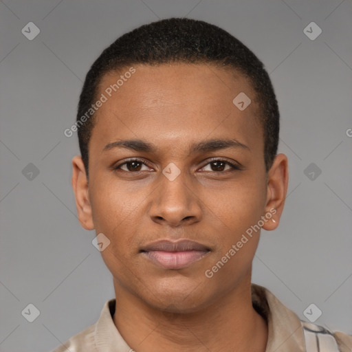 Neutral latino young-adult male with short  brown hair and brown eyes