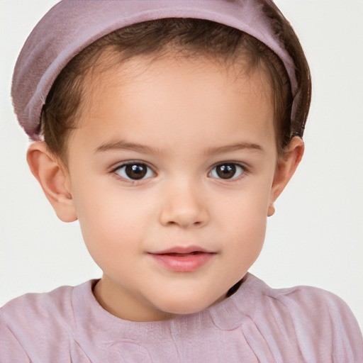 Joyful white child female with short  brown hair and brown eyes