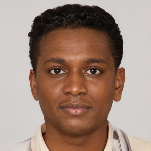 Neutral black young-adult male with short  brown hair and brown eyes