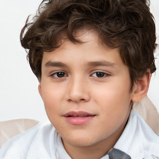 Joyful white child male with short  brown hair and brown eyes