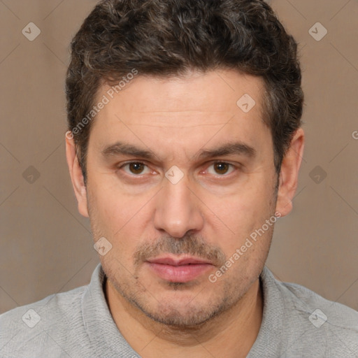 Neutral white adult male with short  brown hair and brown eyes