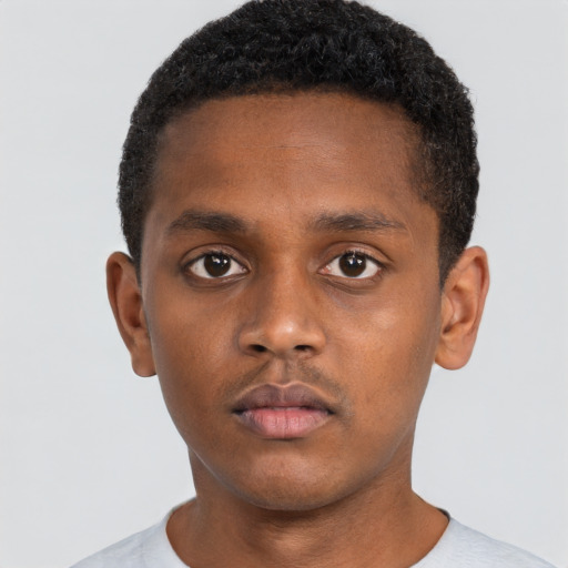 Neutral black young-adult male with short  brown hair and brown eyes
