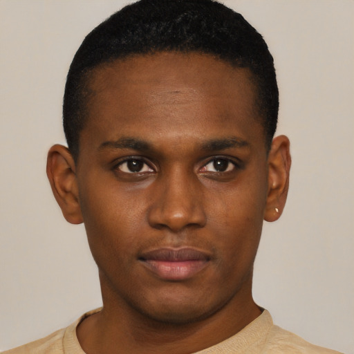 Neutral black young-adult male with short  brown hair and brown eyes