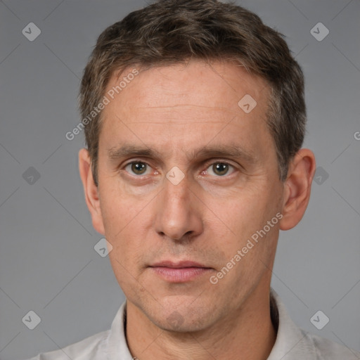 Neutral white adult male with short  brown hair and brown eyes