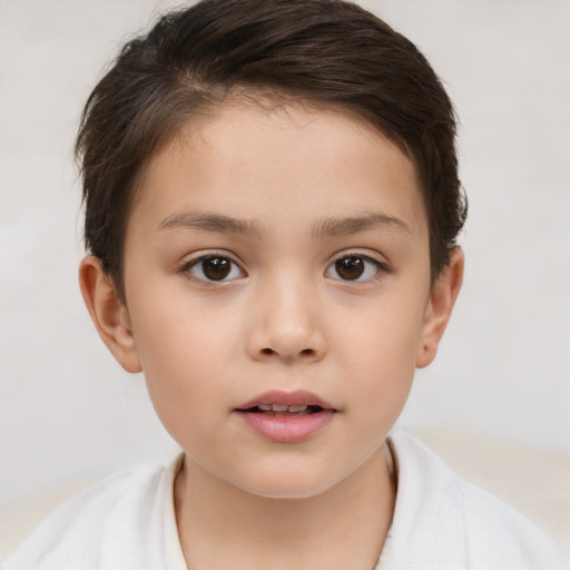 Neutral white child female with short  brown hair and brown eyes