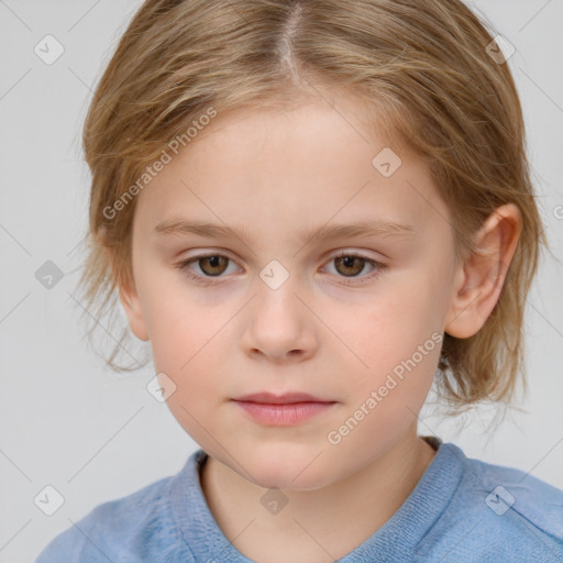 Neutral white child female with medium  brown hair and grey eyes