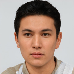 Neutral asian young-adult male with short  brown hair and brown eyes