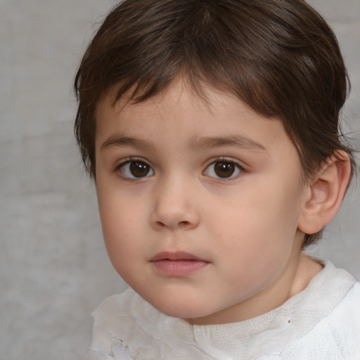 Neutral white child female with short  brown hair and brown eyes