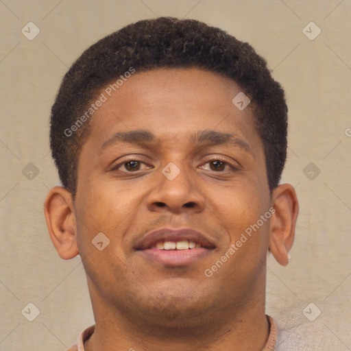 Neutral latino young-adult male with short  brown hair and brown eyes