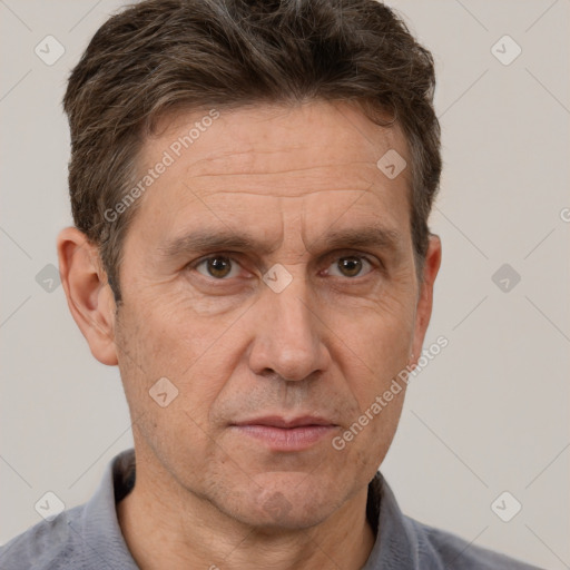 Neutral white adult male with short  brown hair and brown eyes