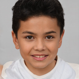 Joyful white child male with short  brown hair and brown eyes