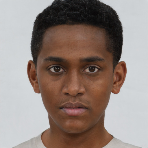 Neutral black young-adult male with short  brown hair and brown eyes