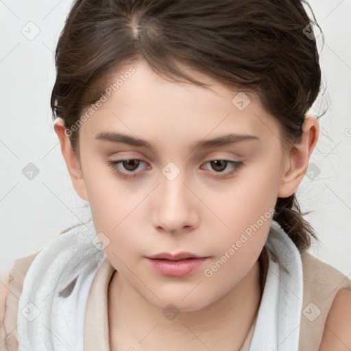 Neutral white child female with medium  brown hair and brown eyes