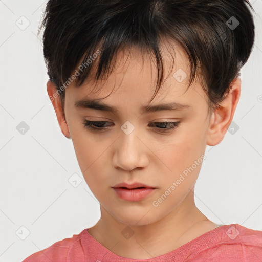 Neutral white child female with short  brown hair and brown eyes