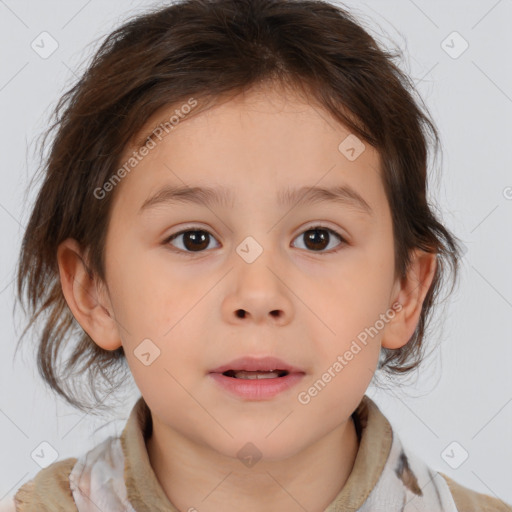 Neutral white child female with medium  brown hair and brown eyes