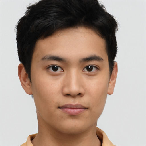 Neutral asian young-adult male with short  brown hair and brown eyes