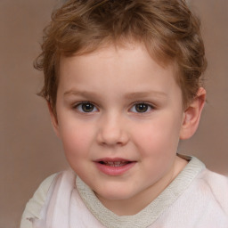 Joyful white child female with short  brown hair and brown eyes