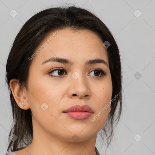 Neutral asian young-adult female with medium  brown hair and brown eyes