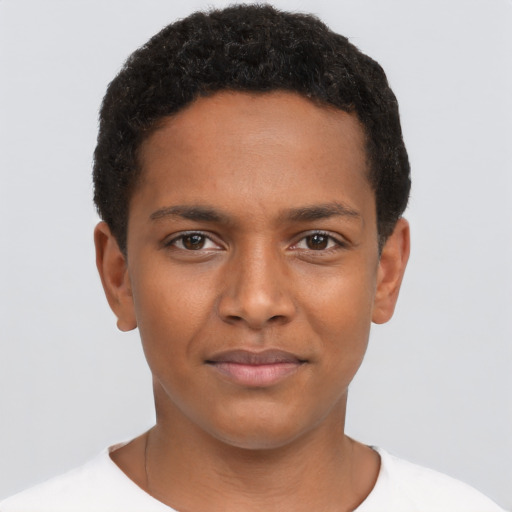 Neutral black young-adult male with short  brown hair and brown eyes