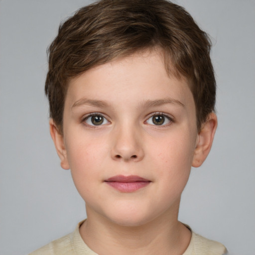 Neutral white child female with short  brown hair and grey eyes