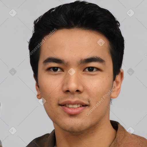 Neutral asian young-adult male with short  black hair and brown eyes