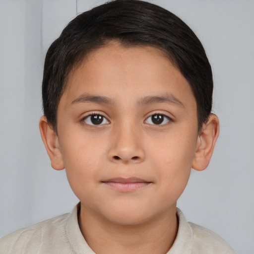 Neutral latino child female with short  brown hair and brown eyes