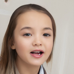 Neutral white child female with long  brown hair and brown eyes