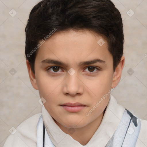 Neutral white child male with short  brown hair and brown eyes