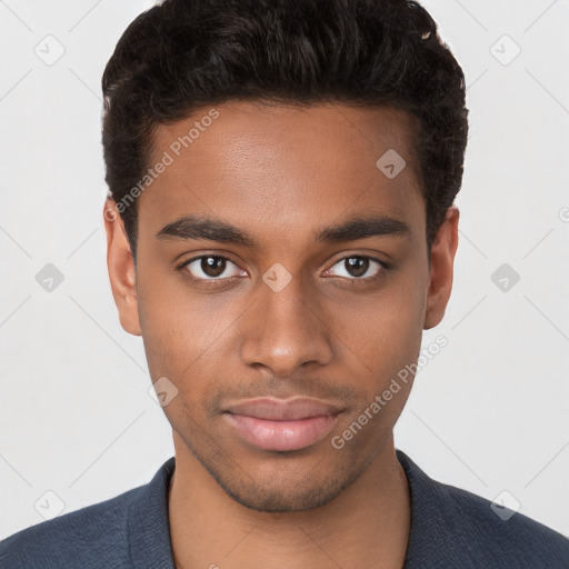 Neutral black young-adult male with short  brown hair and brown eyes