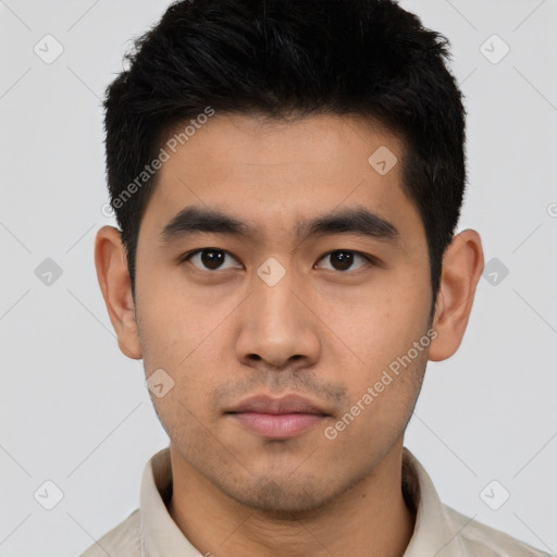 Neutral asian young-adult male with short  black hair and brown eyes