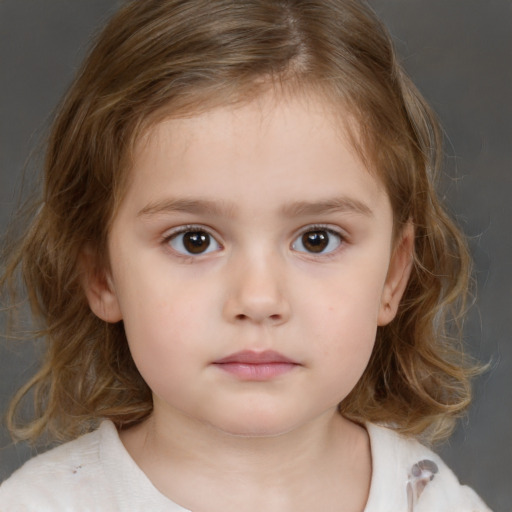 Neutral white child female with medium  brown hair and brown eyes