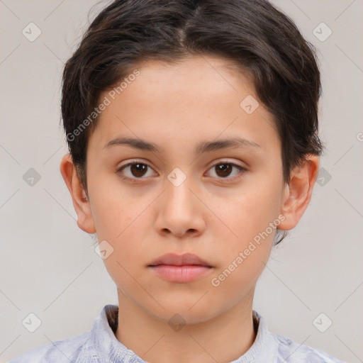 Neutral white child female with short  brown hair and brown eyes