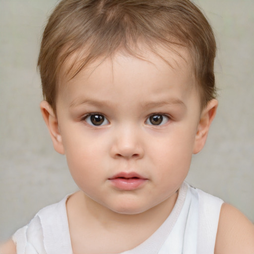 Neutral white child female with short  brown hair and brown eyes