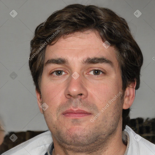 Neutral white adult male with short  brown hair and brown eyes