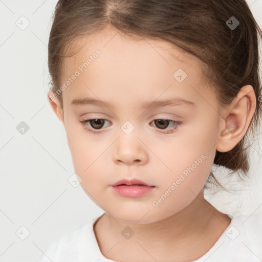 Neutral white child female with medium  brown hair and brown eyes